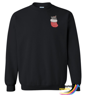 Sweatshirt Noël unisexe – Broderie chaton dans bas de Noël