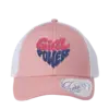 casquette rose avec broderie girl power en rose et bleu