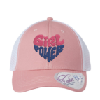 casquette rose avec broderie girl power en rose et bleu