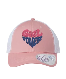 casquette rose avec broderie girl power en rose et bleu
