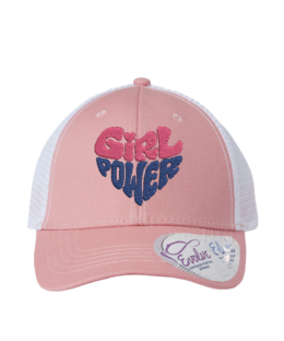 casquette rose avec broderie girl power en rose et bleu