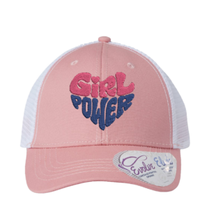 casquette rose avec broderie girl power en rose et bleu
