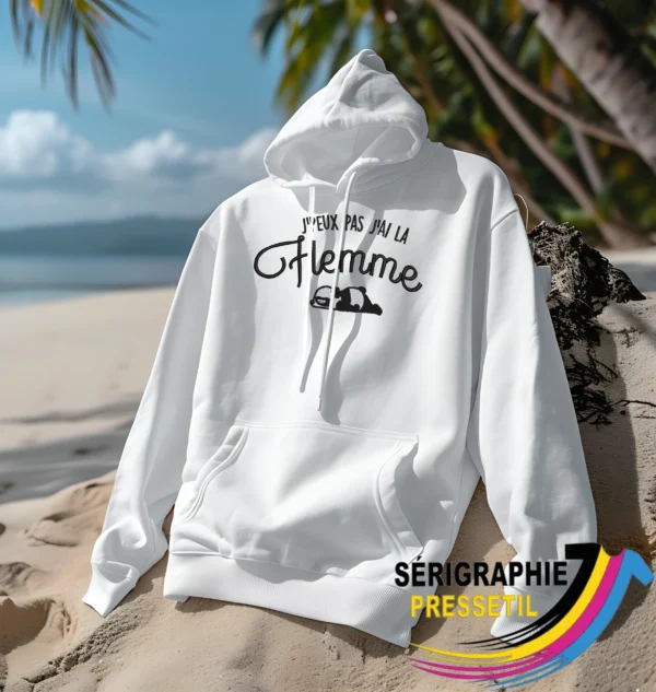 hoodies je peux pas j'ai la flemme blanc