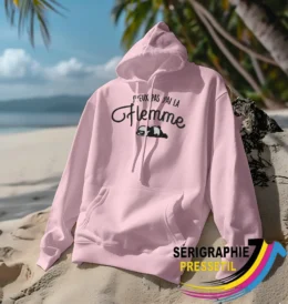 hoodies je peux pas j'ai la flemme rose pale